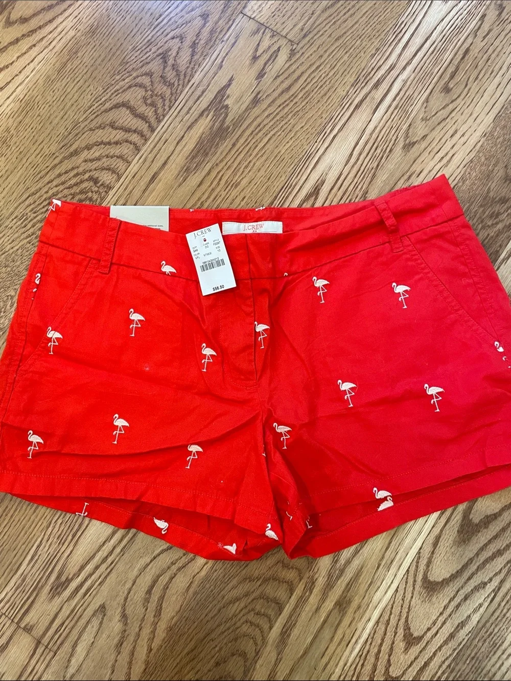 J. Crew Red Flamingo Print Chino  Shorts